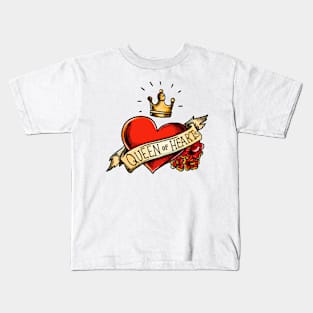 Queen of Hearts Old Tattoo Concept with Roses Kids T-Shirt